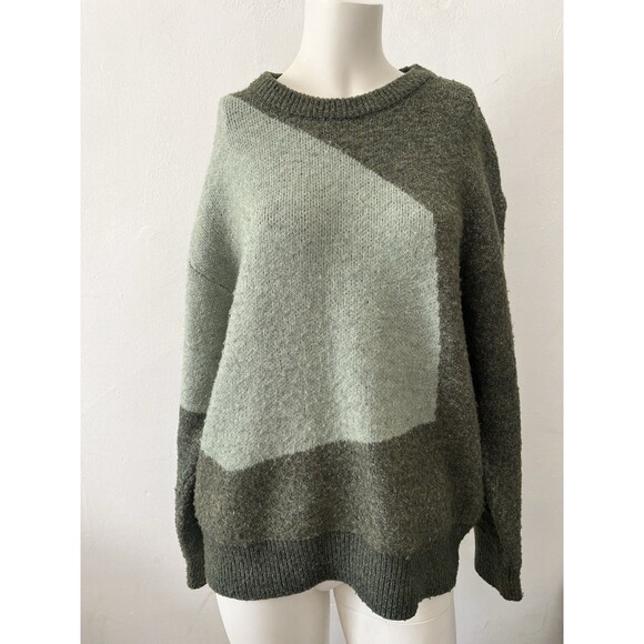 Oak + Fort Oversized Intarsia Knit Sweater XS Forest Green Cozy Minimal Style - Picture 1 of 6